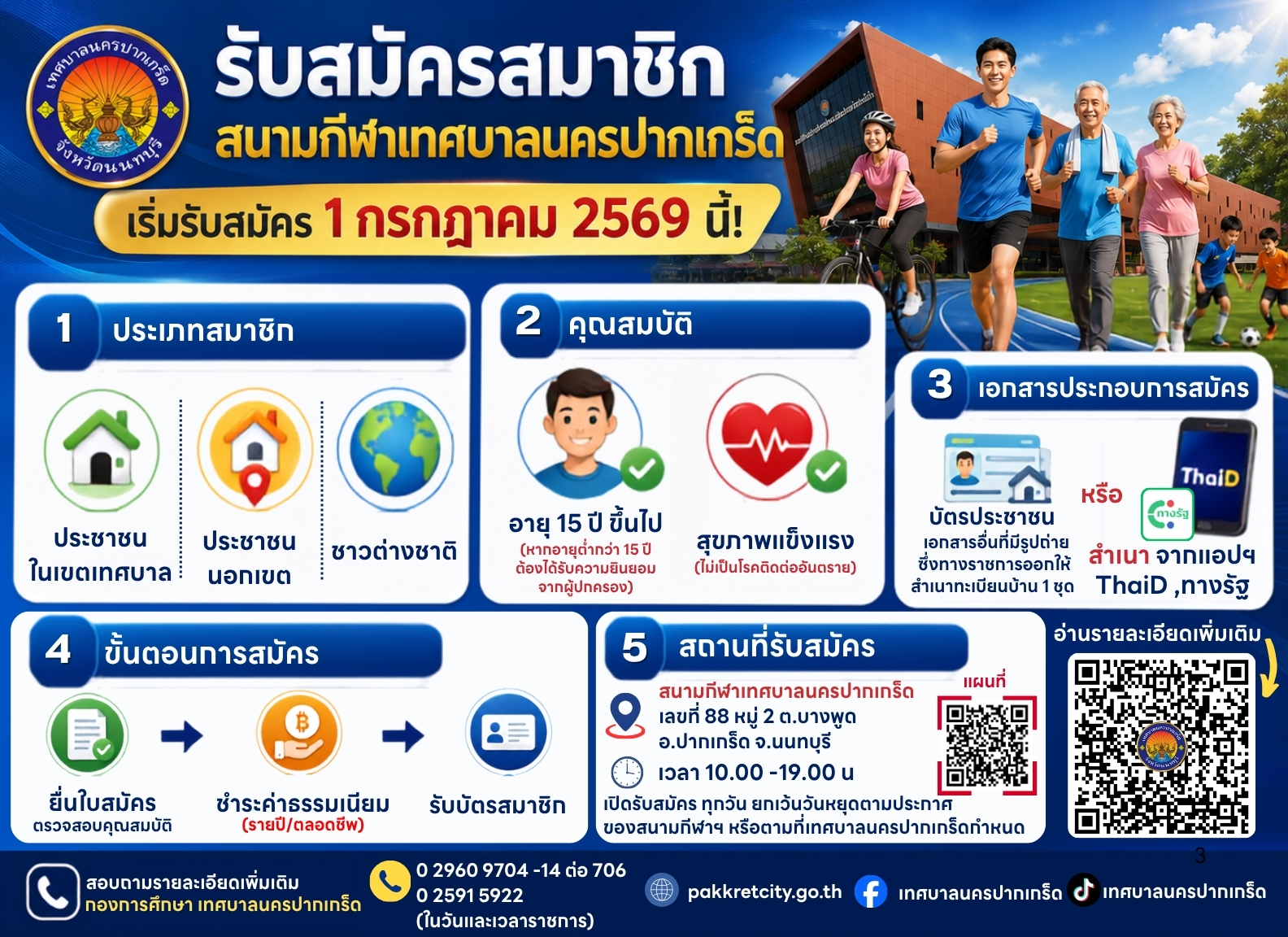 การรับสมัครสมาชิกสนามกีฬาผู้สูงอายุ เยาวชน และประชาชนทั่วไป เทศบาลนครปากเกร็ด